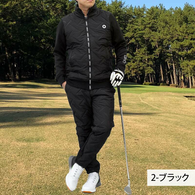 ゴルフ 中綿上下セットアップ メンズ ゴルフウェア GIORNO SEVEN ジョルノセブン アウター 中綿ジャケット ブルゾン ゴルフパンツ 秋冬 おしゃれ ブランド 2-ブラック