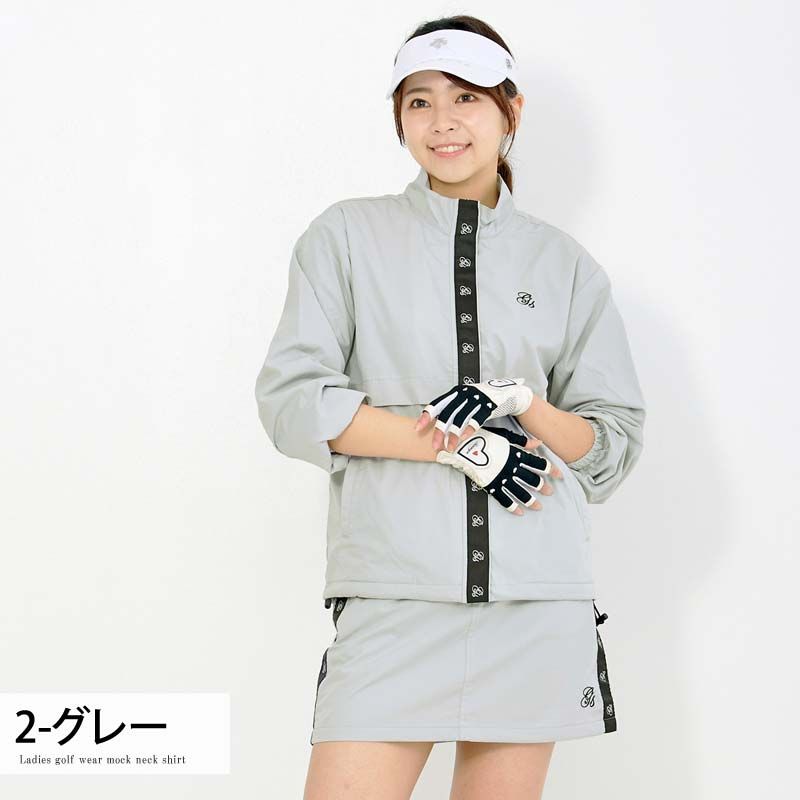 ゴルフウェア レディース 上下セットアップ gs GOLF ジップアップジャケット スカート ロゴライン切替 リップストップ素材 おしゃれ かわいい 韓国系 秋冬 ブランド 2-グレー