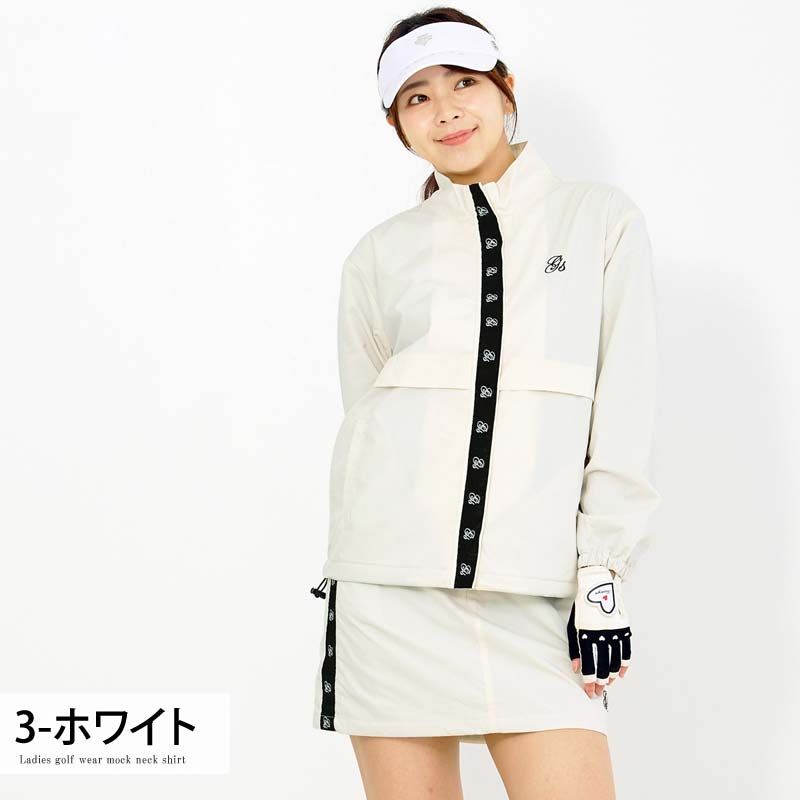 ゴルフウェア レディース 上下セットアップ gs GOLF ジップアップジャケット スカート ロゴライン切替 リップストップ素材 おしゃれ かわいい 韓国系 秋冬 ブランド 3 ホワイト