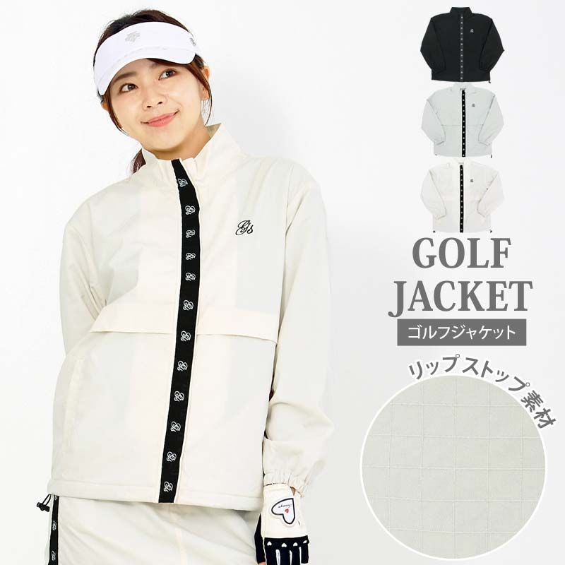 ゴルフウェア レディース gs GOLF ゴルフジャケット アウター ブルゾン ジップアップ リップストップ素材 ロゴテープ使い おしゃれ かわいい 韓国系 秋冬 ブランド 2 グレー