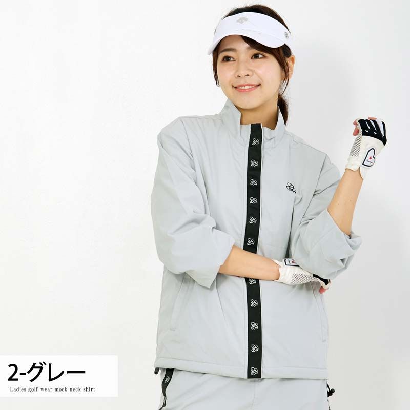 ゴルフウェア レディース gs GOLF ゴルフジャケット アウター ブルゾン ジップアップ リップストップ素材 ロゴテープ使い おしゃれ かわいい 韓国系 秋冬 ブランド 2-グレー