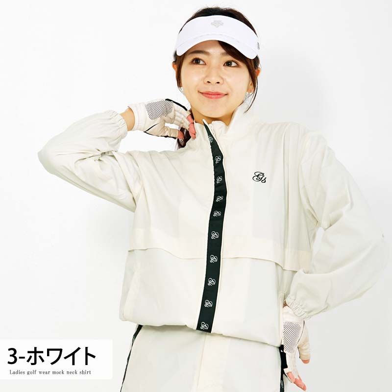 ゴルフウェア レディース gs GOLF ゴルフジャケット アウター ブルゾン ジップアップ リップストップ素材 ロゴテープ使い おしゃれ かわいい 韓国系 秋冬 ブランド 3 ホワイト