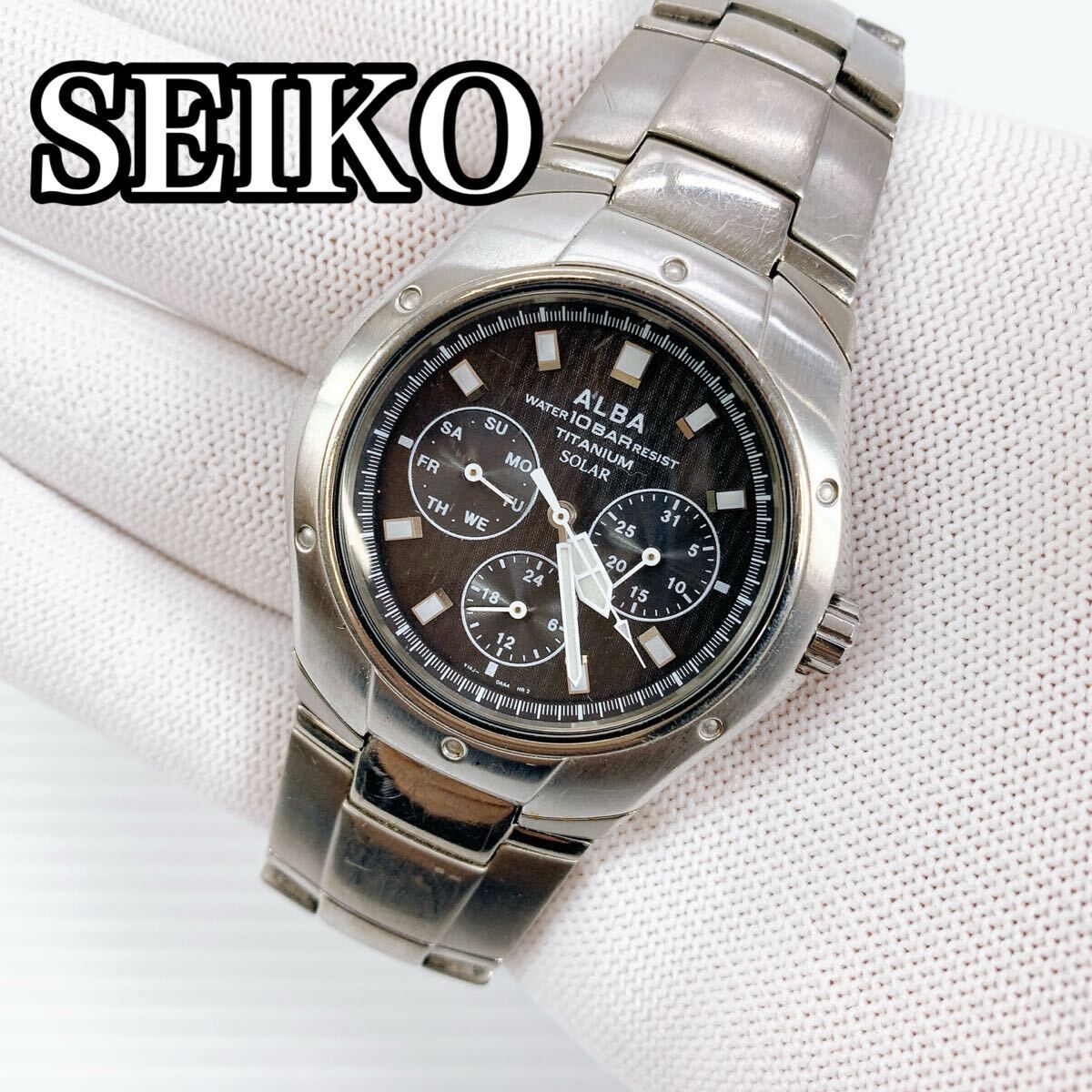 H-097 SEIKO セイコー ALBA アルバ 腕時計 V14J-0AA0 ソーラー チタン 