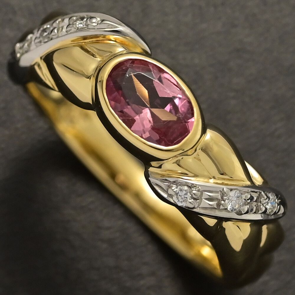 誕生石 トルマリン･ダイヤモンドリング･指輪|K 18|750×Pt 900コンビ-Kメイン-4.0 g|11号| 51|サイズ直し可|翌日配送 ♀ N レディース 596838