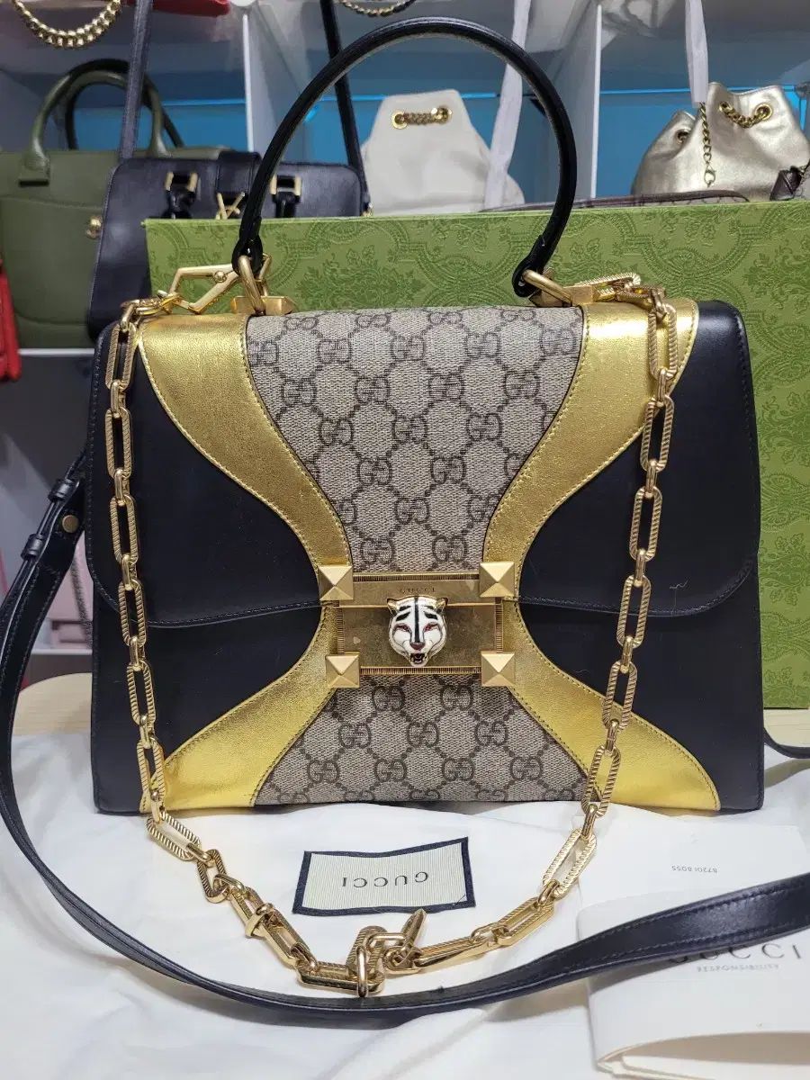 グッチ タイガー トップス ハンドルバッグ ゴールド チェーン