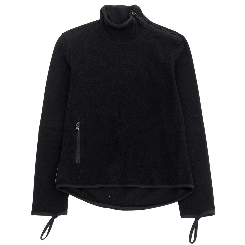 PRADA SPORTS プラダ スポーツ ロゴプレート フリース プルオーバー ジャケット ショルダーZIP トップス レディース ブラック S 00’s 初期