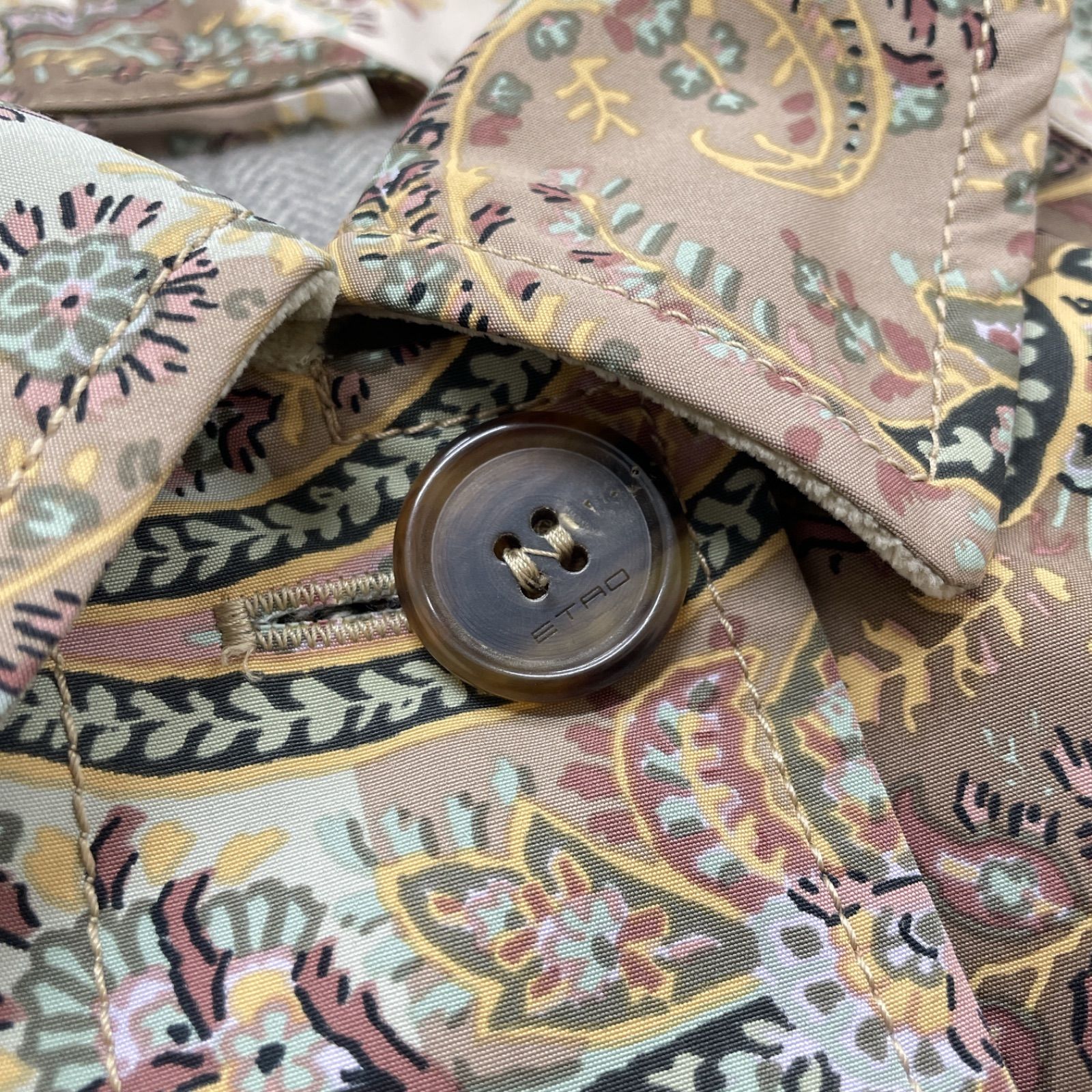 ETRO エトロ ロングコート ペイズリー柄 花柄 ストライプ切替 中綿