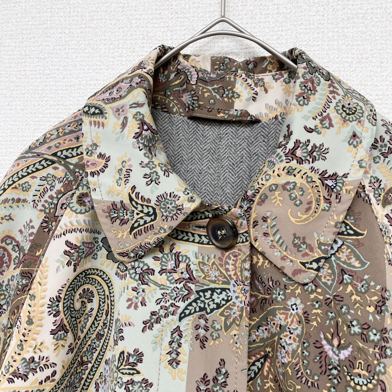 ETRO エトロ ロングコート ペイズリー柄 花柄 ストライプ切替 中綿