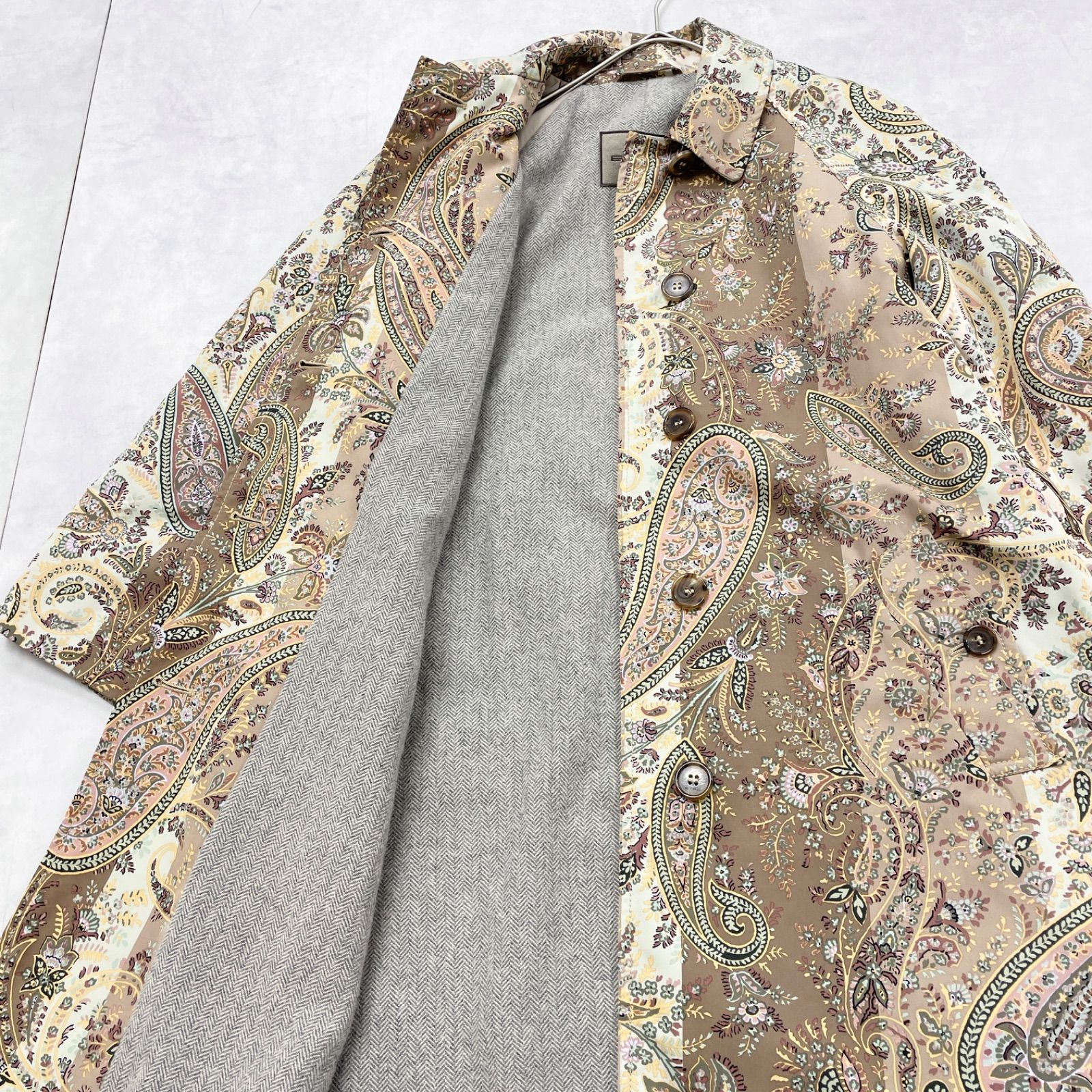 ETRO エトロ ロングコート ペイズリー柄 花柄 ストライプ切替 中綿