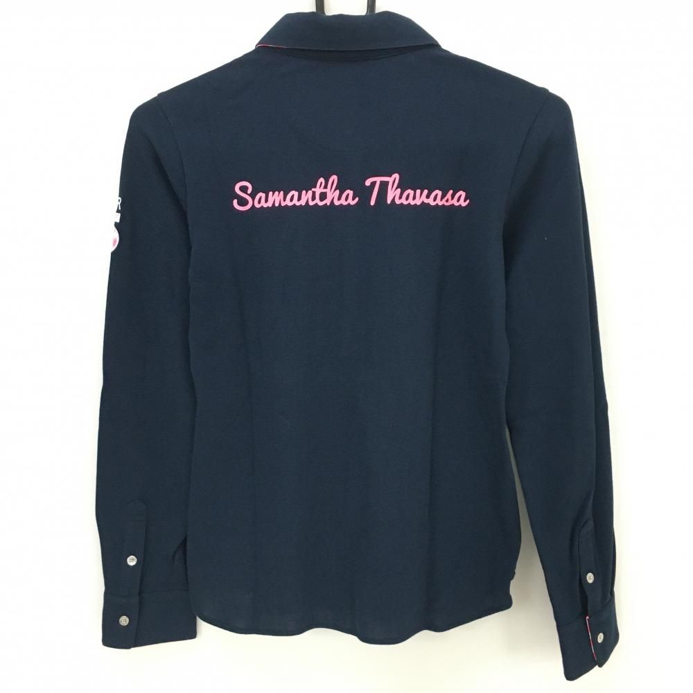新品】サマンサタバサUNDER25 長袖シャツ ネイビー×ピンク ベア 襟裏