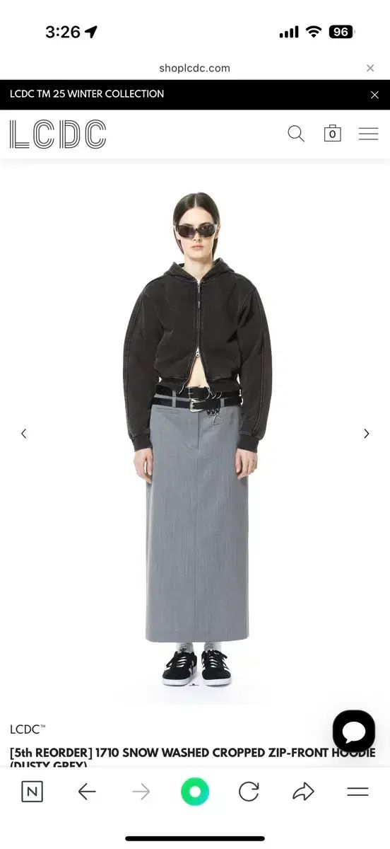 LCDC SNOW WASHED CROPPED ZIP FRONT HOODI