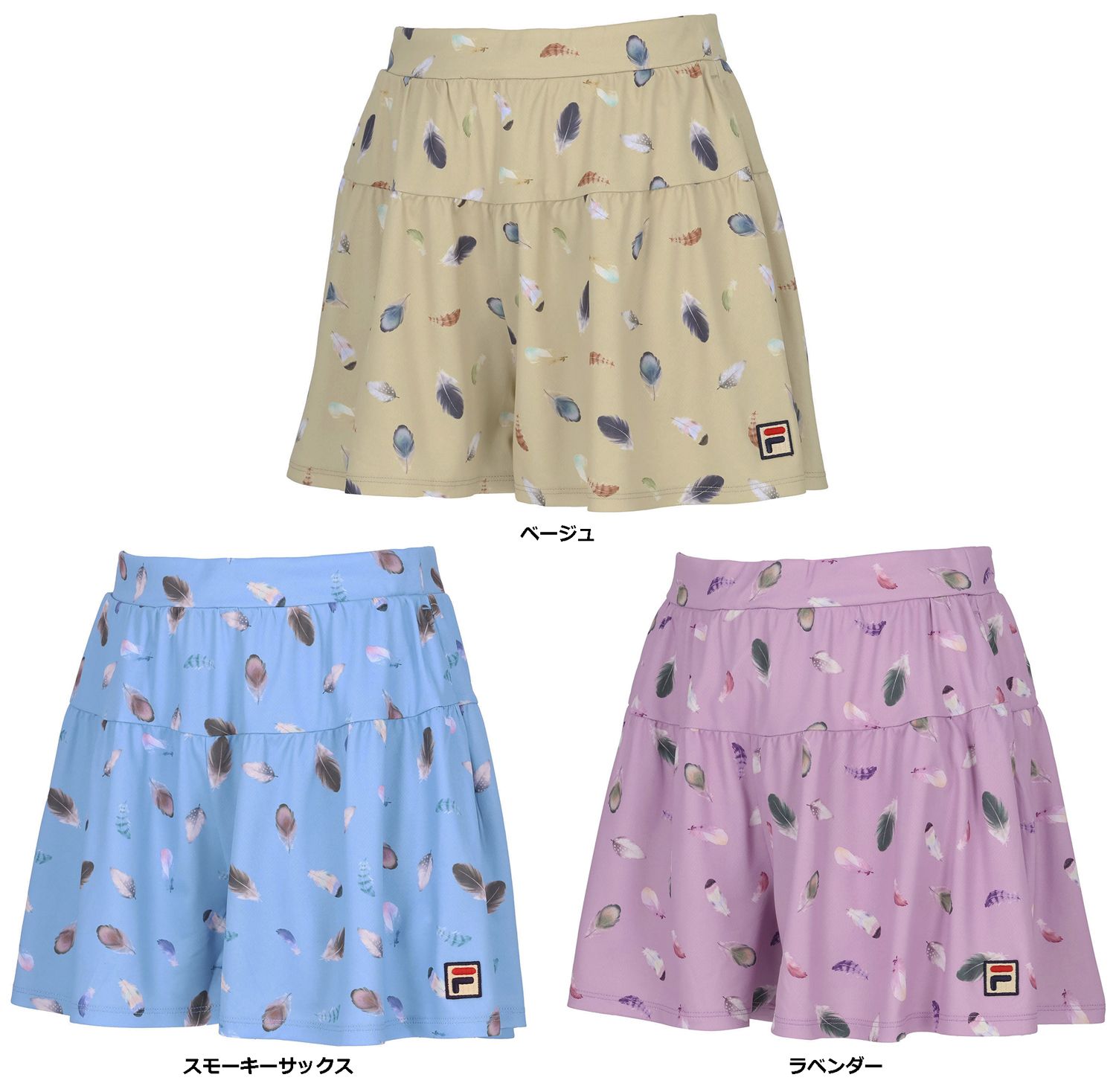  フィラ FILA テニス キュロットパンツ レディース ウェア テニスウェア バックホールメッシュ フェザープリント 羽 フェザー柄 吸水 吸湿 速乾 UV 部活 練習 トレーニング  VL2913 10B スモーキー ハーフパンツ・ショートパンツ