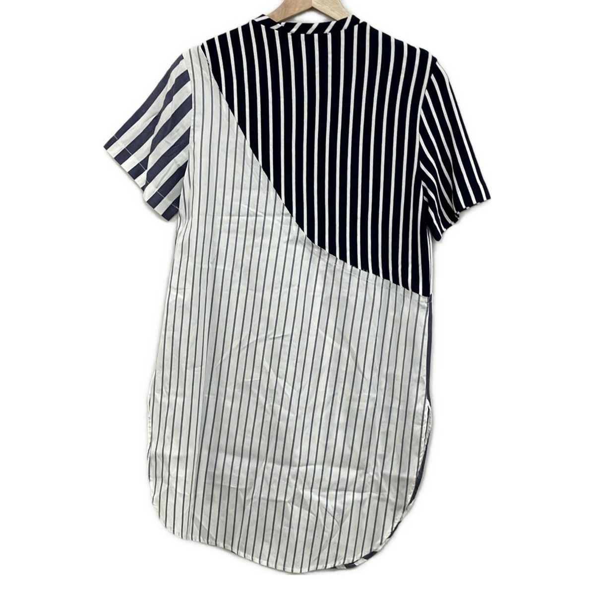 MONSE モンス ワンピース サイズS レディース ダークネイビー 白 ネイビー クルーネック 半袖 ひざ丈 ストライプ