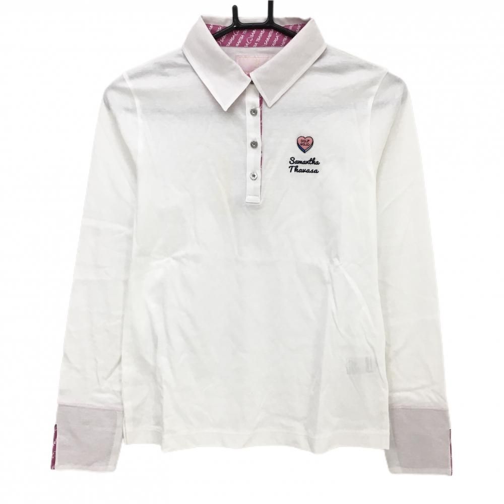 新品】サマンサタバサUNDER25 長袖ポロシャツ 白 襟裏ロゴ総柄 ハート