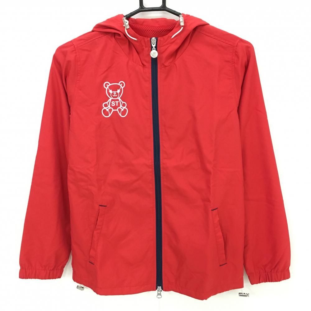 サマンサタバサUNDER 25 ジップパーカー レッド×ネイビー ベア 背面プリントブルゾン レディース M ゴルフウェア Samantha Thavasa