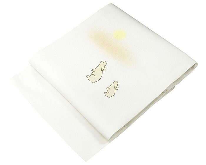 名古屋帯 仕立て上がり ポリエステル 小 月兎 九寸 おしゃれ 仕立済み h 3166