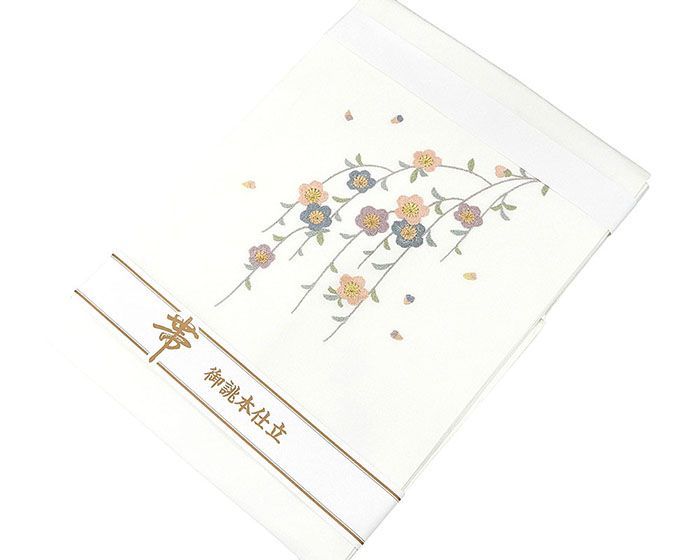  名古屋帯 仕立て上がり ポリエステル 刺繍 小難あり 枝垂れ梅 九寸 おしゃれ 仕立済み h 3165 名古屋帯 帯
