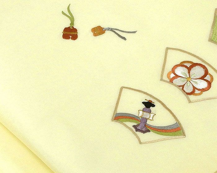  名古屋帯 仕立て上がり ポリエステル 刺繍 小 扇面 鈴 花 九寸 おしゃれ 仕立済み h 3162 名古屋帯 帯