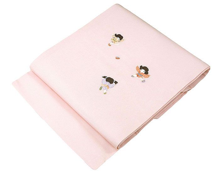 名古屋帯 仕立て上がり ポリエステル 刺繍 小 童 ピンク 九寸 おしゃれ 仕立済み h 3161