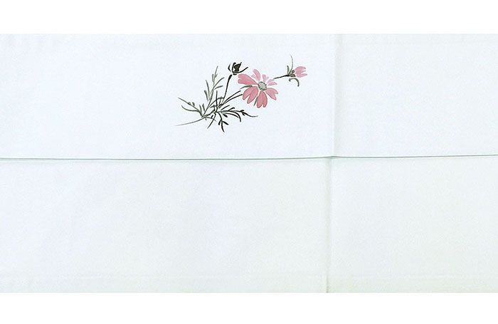 名古屋帯 新品 仕立て上がり ポリエステル 小難あり 秋桜 水色 九寸