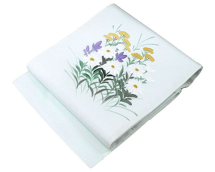 名古屋帯 仕立て上がり ポリエステル 小 花 水色 九寸 おしゃれ 仕立済み h 3159