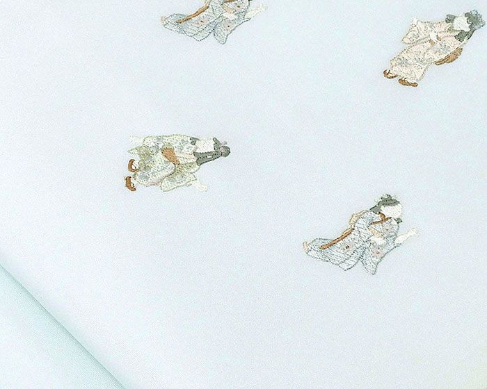 名古屋帯 仕立て上がり ポリエステル 刺繍 童 わらべ 水色 おしゃれ 仕立済み h 3158 名古屋帯 帯 着物