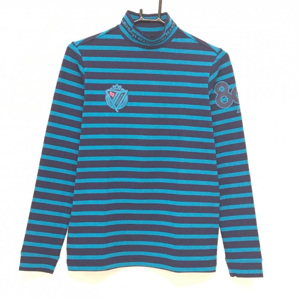 パーリーゲイツ 長袖ハイネックシャツ ネイビー ライトブルー ボーダー レディース 2 L ゴルフウェア PEARLY GATES