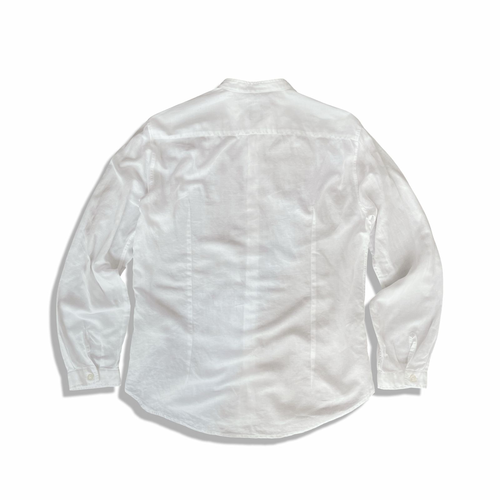 BOSS ボス SLIM FIT スリムフィット リネンブレンド マオカラー ストライプ柄 長袖 シャツ size M ホワイト メンズ HUGO