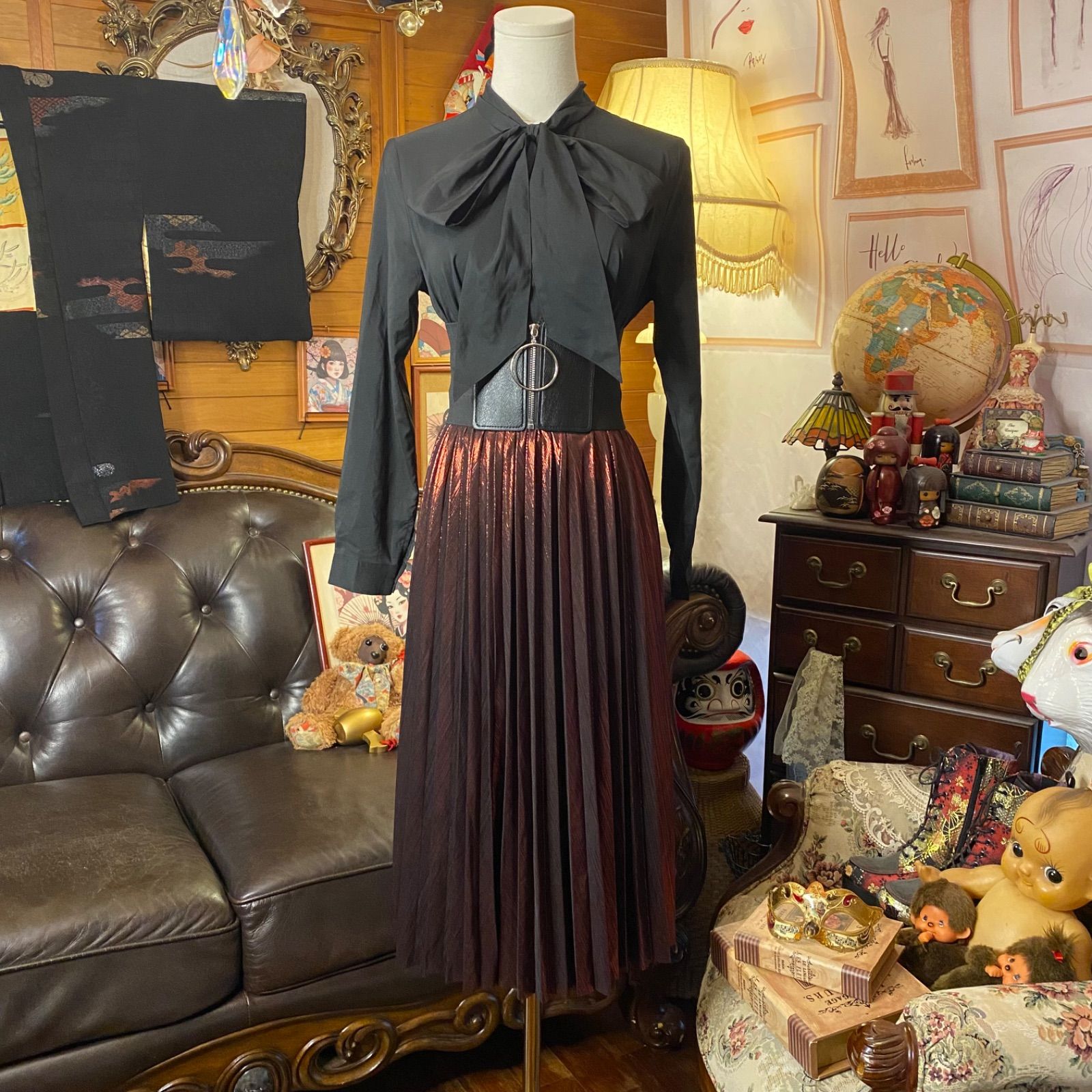 和洋折衷コーデ 黒絵羽織 セレクト4点セット 伝統とロックが邂逅する C 684