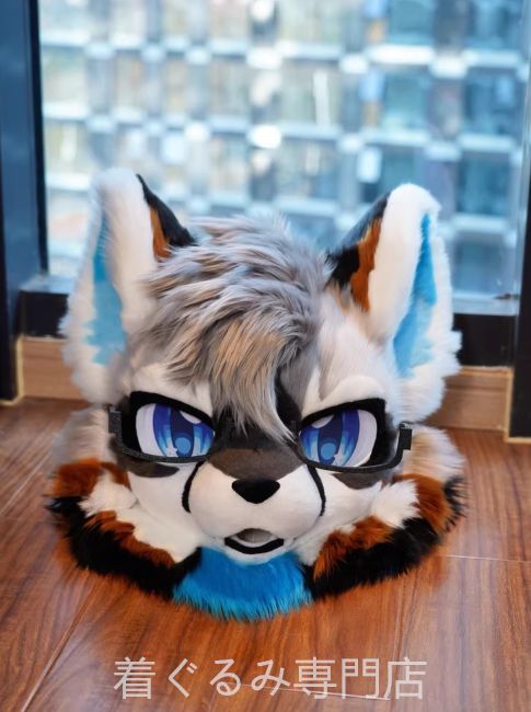 ファースーツ 猫 マスク 着ぐるみセット グリーン ケモノ ファースーツ