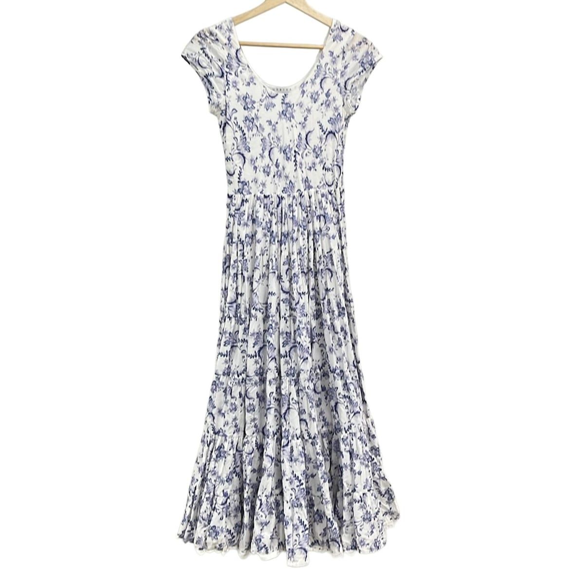 MARIHA マリハ ワンピース レディース - 白×パープル×ネイビー 半袖 ロング ボタニカル柄