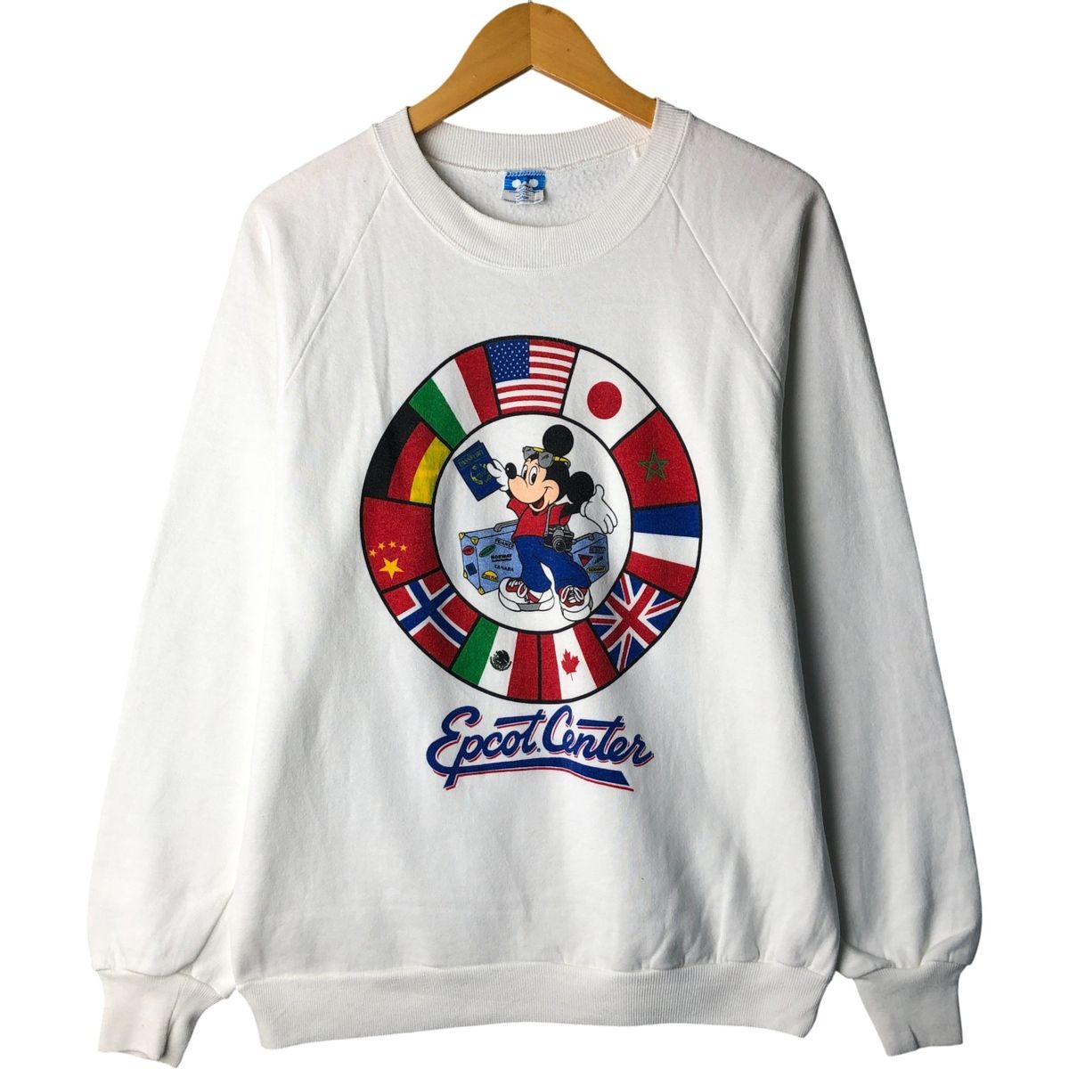 古着 80年代 ディズニー Disney MICKEY MOUSE ミッキーマウス 国旗柄 キャラクタースウェットシャツ トレーナー eaa 418885