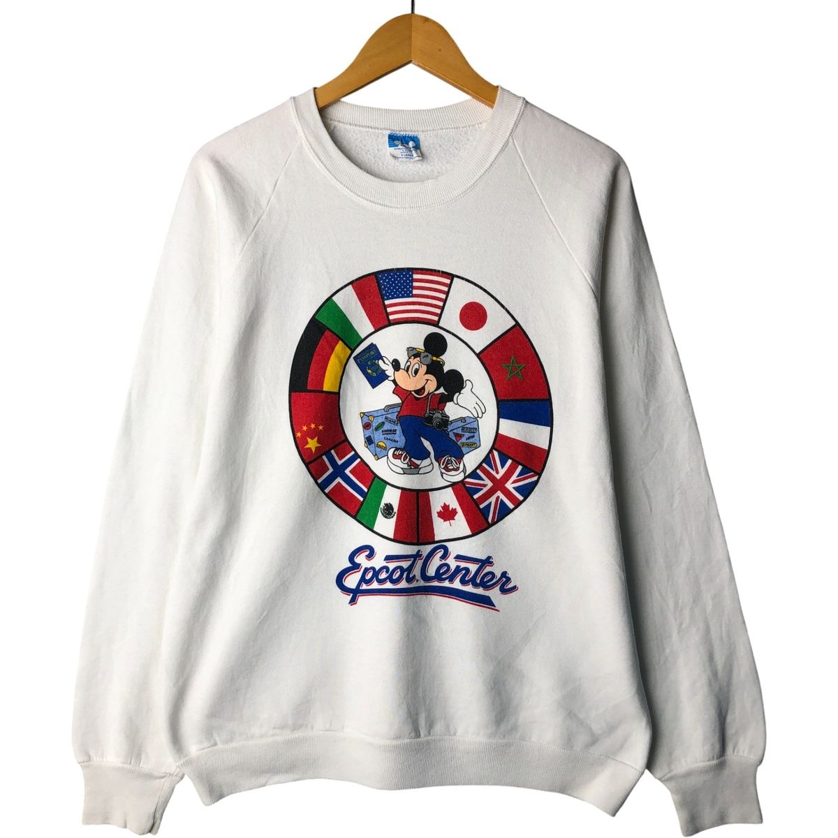 古着 80年代 ディズニー Disney MICKEY MOUSE ミッキーマウス 国旗柄 キャラクタースウェットシャツ トレーナー |eaa 419333