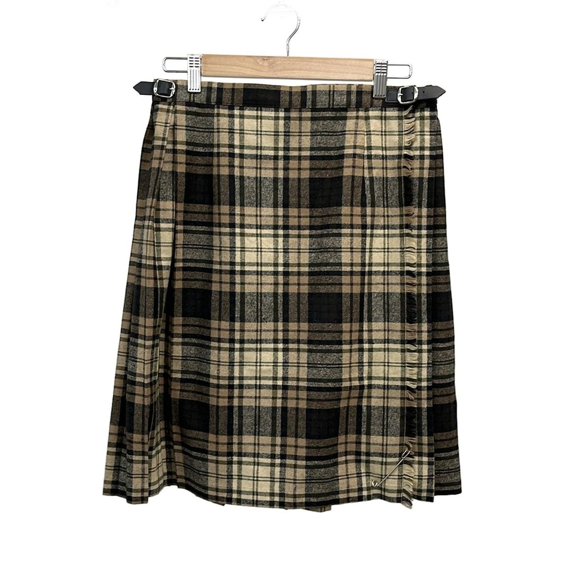 オニールオブダブリン 巻きスカート サイズF 40 レディース - ベージュ×ダークブラウン×マルチ ひざ丈|チェック柄|プリーツ