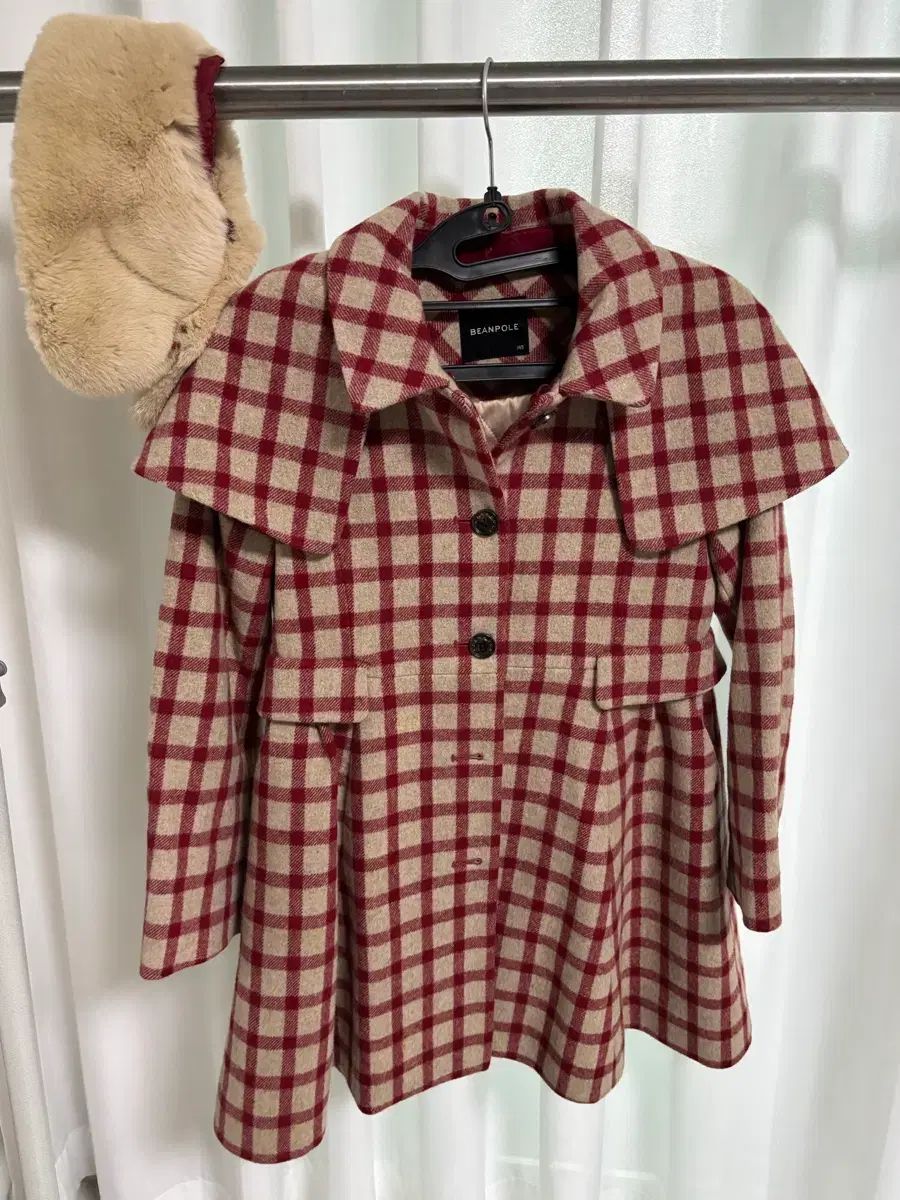 ビーンポール キッズ CHECK ファー付きカラ コート