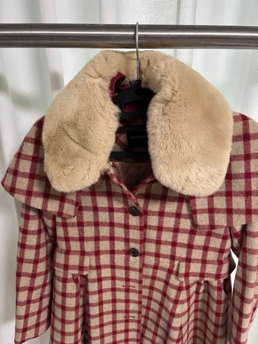 ビーンポール キッズ CHECK ファー付きカラ コート