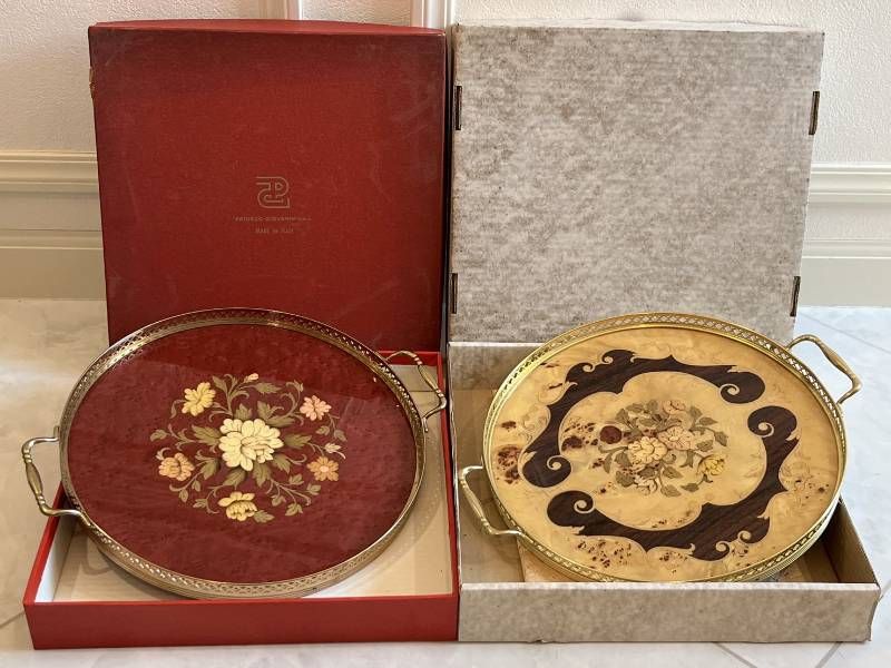 【新品未使用】PATURZO GIOVANNI イタリア製　トレイ PATURZO GIOVANNI イタリア製 象嵌 トレイ 木製 アンティーク