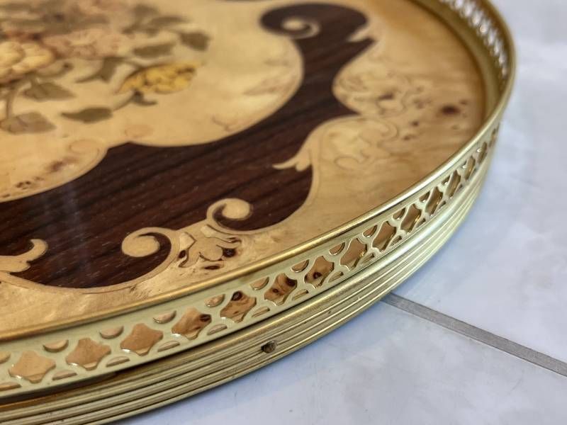 PATURZO GIOVANNI イタリア製 象嵌 トレイ 木製 アンティーク