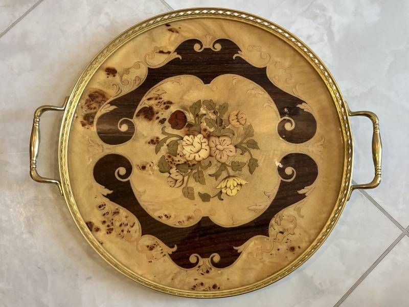 【新品未使用】PATURZO GIOVANNI イタリア製　トレイ PATURZO GIOVANNI イタリア製 象嵌 トレイ 木製 アンティーク