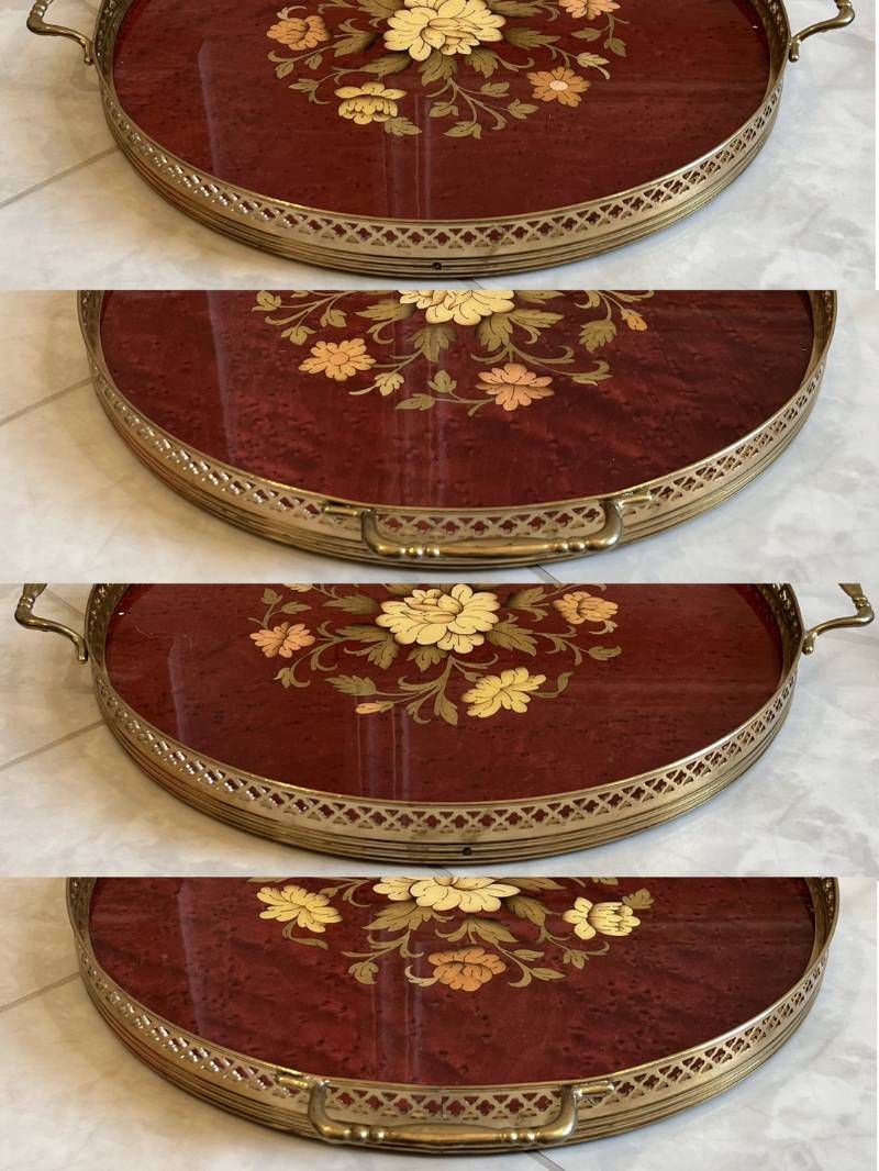 PATURZO GIOVANNI イタリア製 象嵌 トレイ 木製 アンティーク