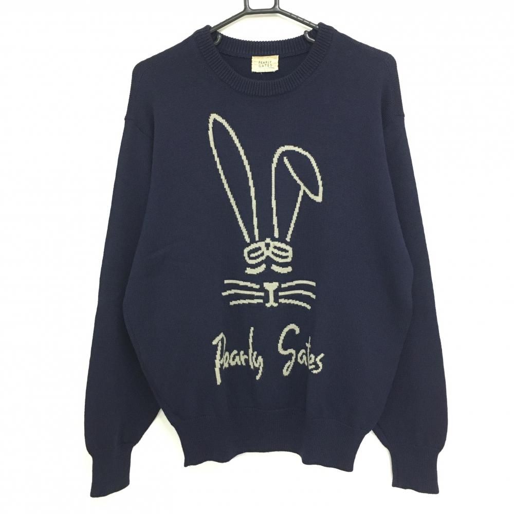 パーリーゲイツ セーター ネイビー×ベージュ ラビット ウール100