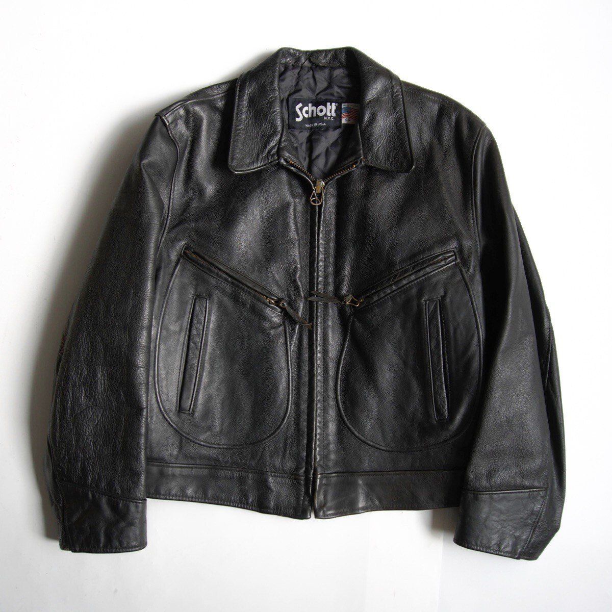 SCHOTT ライダースジャケットmade in USA(希少) 美品/ビッグサイズ】SCHOTT【637/シングルライダースジャケット】44 襟