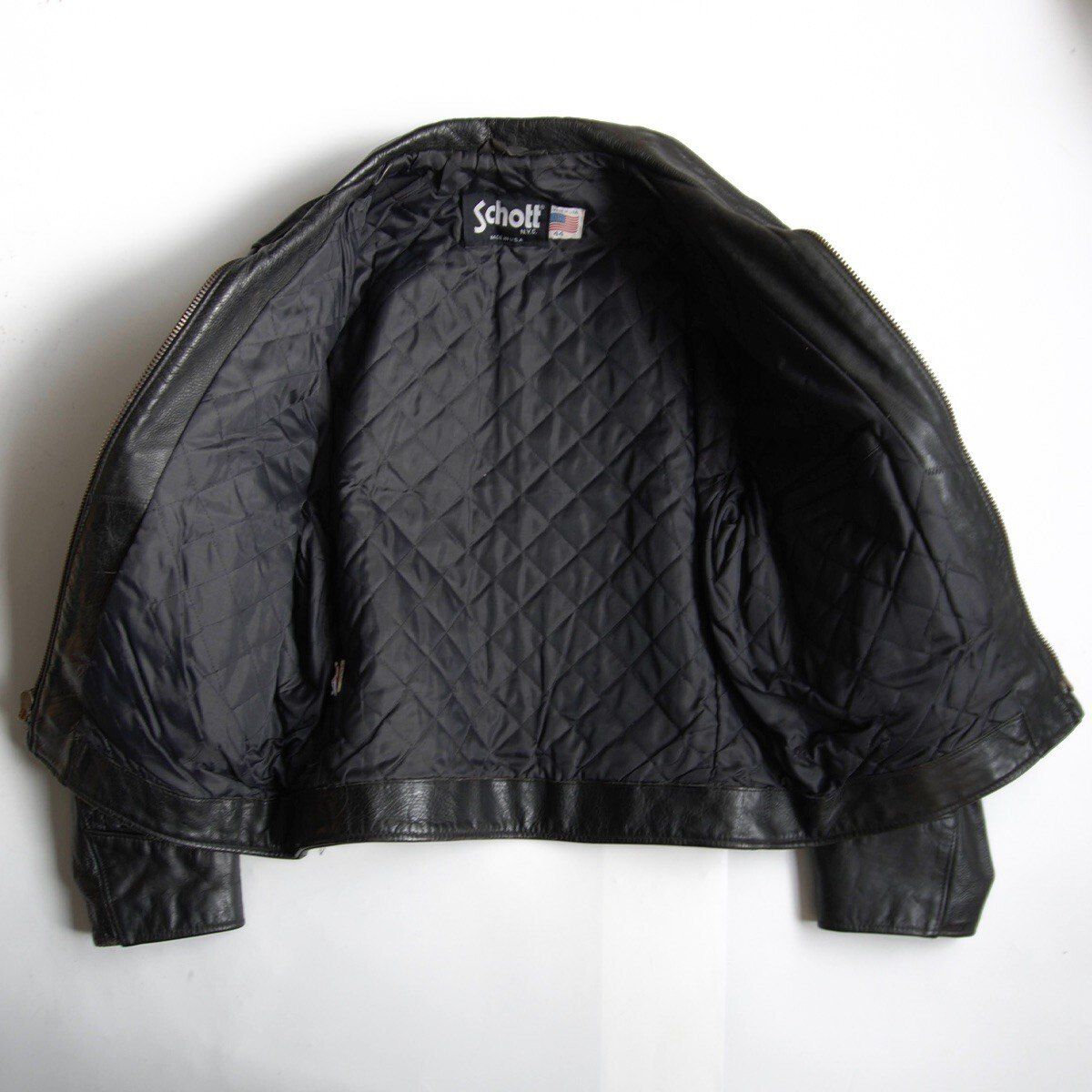 SCHOTT ライダースジャケットmade in USA(希少) 美品/ビッグサイズ】SCHOTT【637/シングルライダースジャケット】44 襟