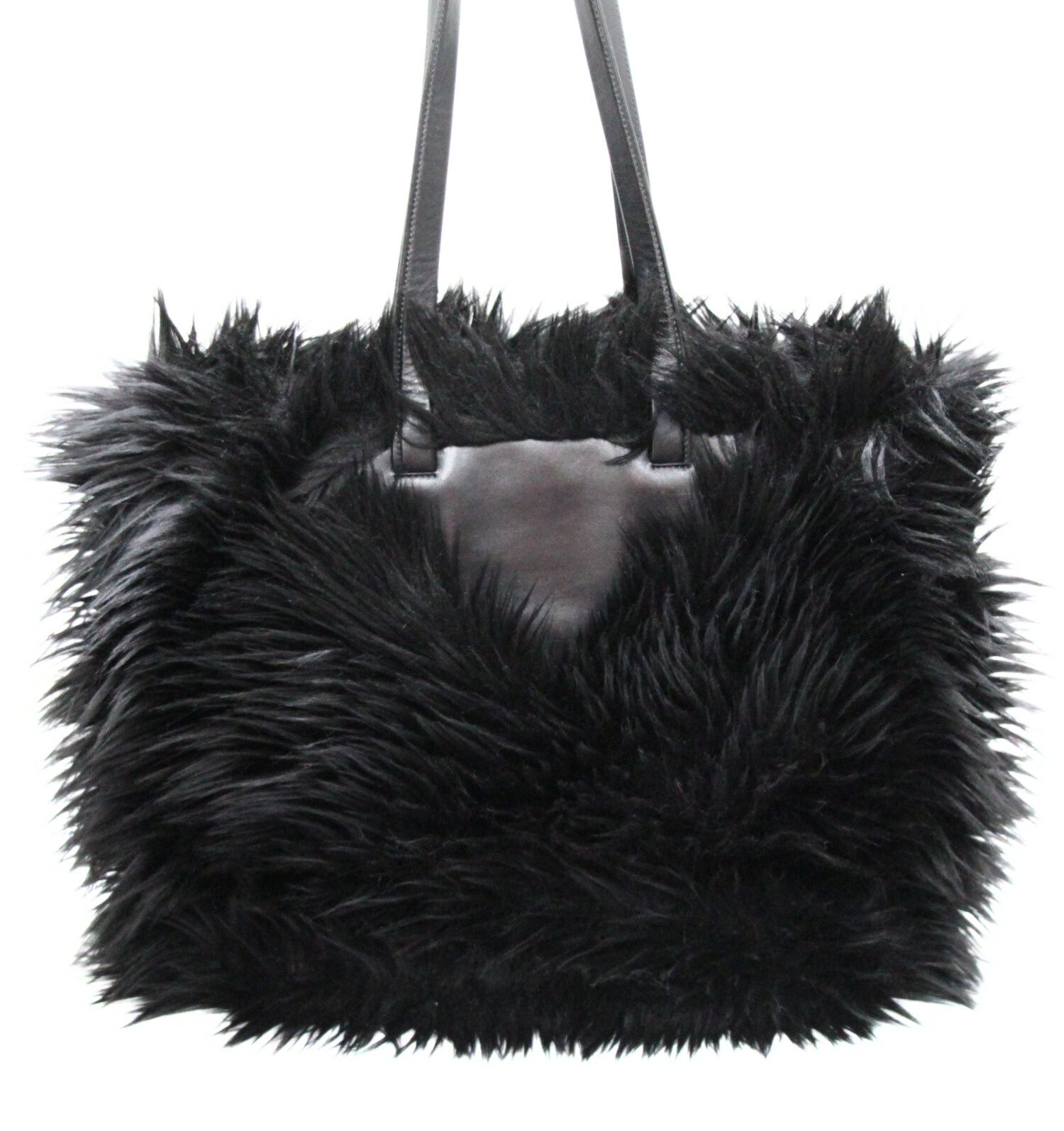 PRADA プラダ エコファートートバッグ フェイクファーバッグ 黒グレー 