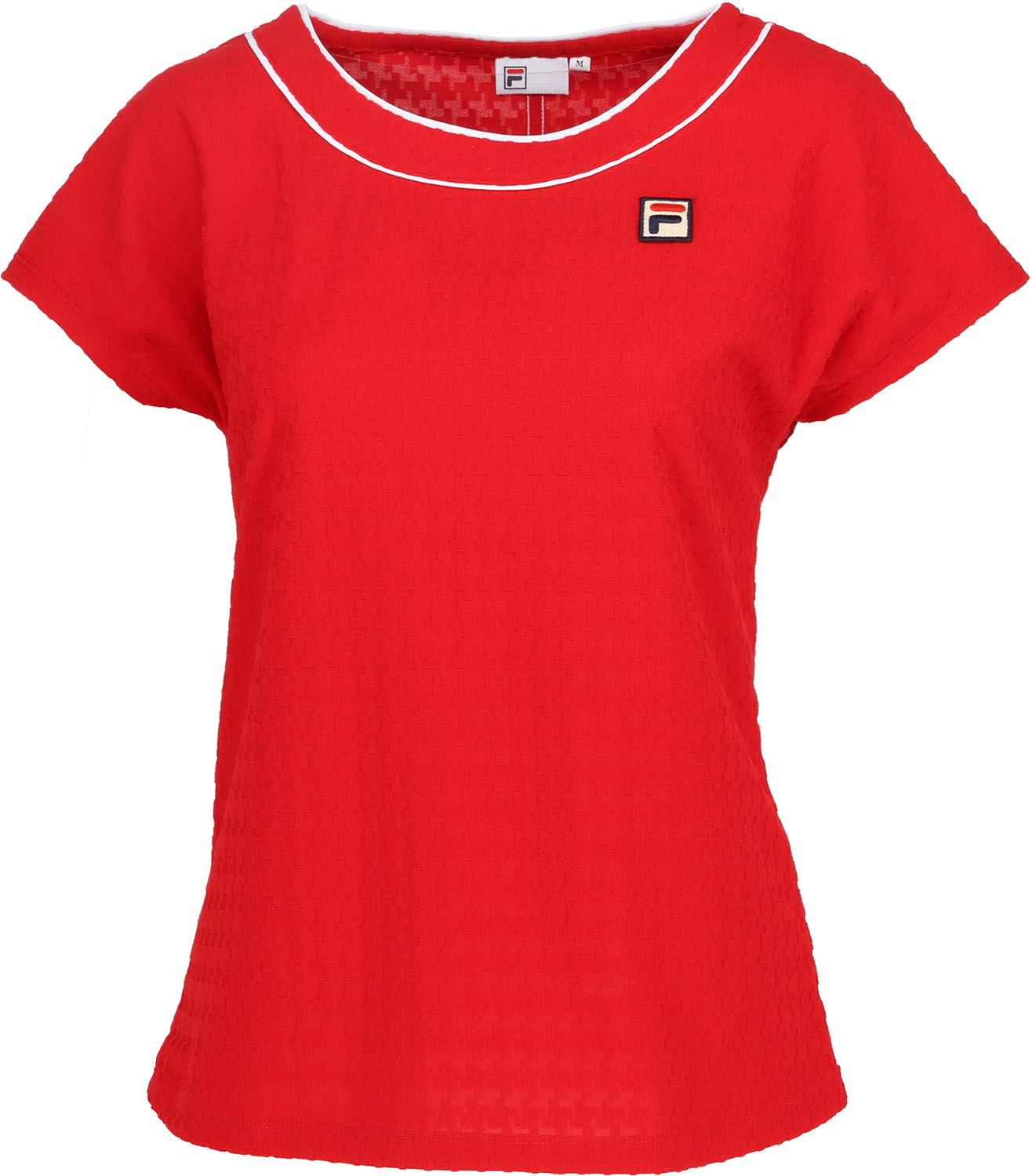 フィラ FILA テニス ゲームシャツ レディース ウィメンズ 女性 大人 半袖 Tシャツ トップス ウェア ロゴ ワンポイント 吸水 速乾 UVカット レトロ 映える 明るい シャープ EL0029 11Z フィラレッド