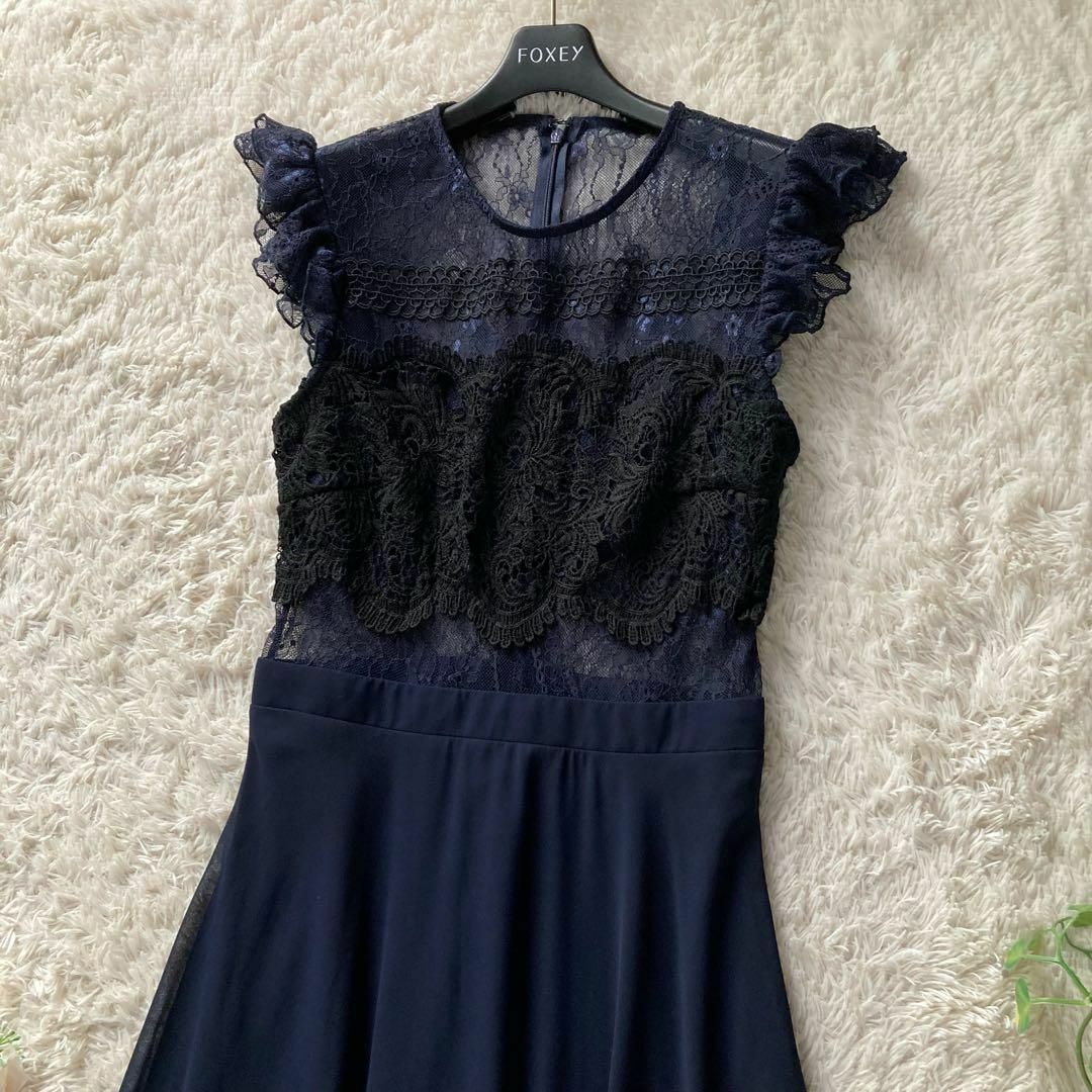 ASOS ロングフ ドレス マキシ丈 レース ネイビー 紺 パーティー 結婚式 USA 4|UK 8|EU エイソス