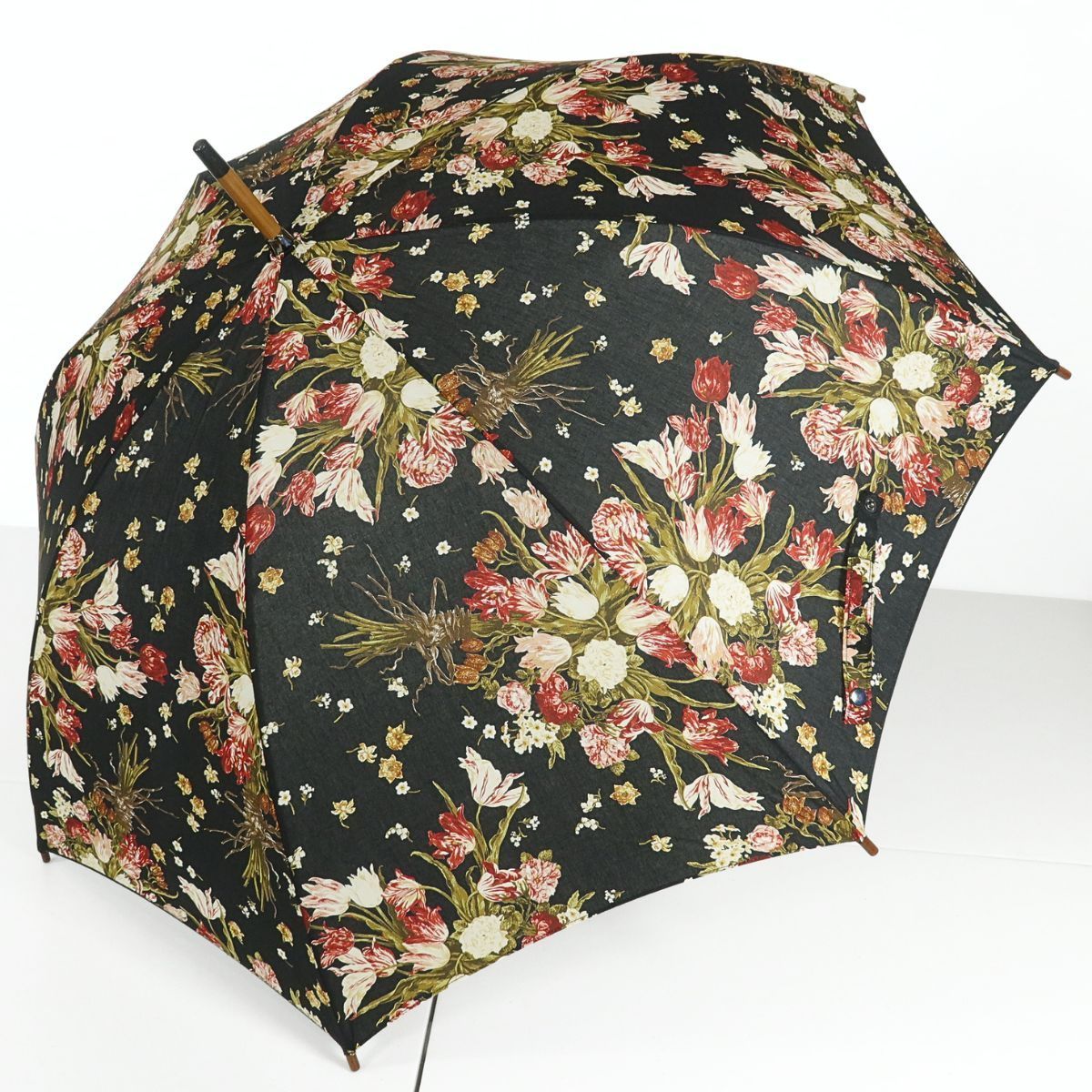 カネコイサオ 豪華 チューリップブーケプリント 長傘 60㎝ 黒系 ＊ ｋ4534