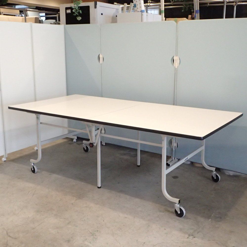 ワークテーブル SFM-2412-Ⅱ 作業台 ホワイト キャスター付き 折りたたみ EG 19235