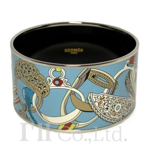 HERMES エルメス コンクール デトリエ バングル ＃XL 01 70 エナメル パラジウム ライトブルー ブランドジュエリー 水色 手綱 馬具 ブレスレット エマイユ 81222