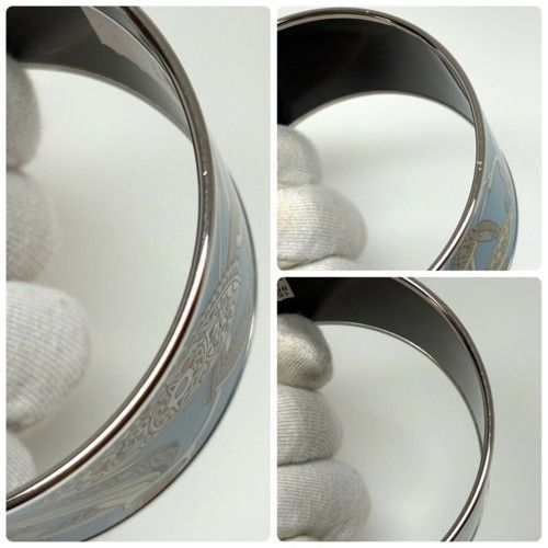 HERMES エルメス コンクール デトリエ バングル ＃XL 01 70 エナメル パラジウム ライトブルー ブランドジュエリー 水色 手綱 馬具 ブレスレット エマイユ 81222 バングル リストバンド アクセサリー レディース